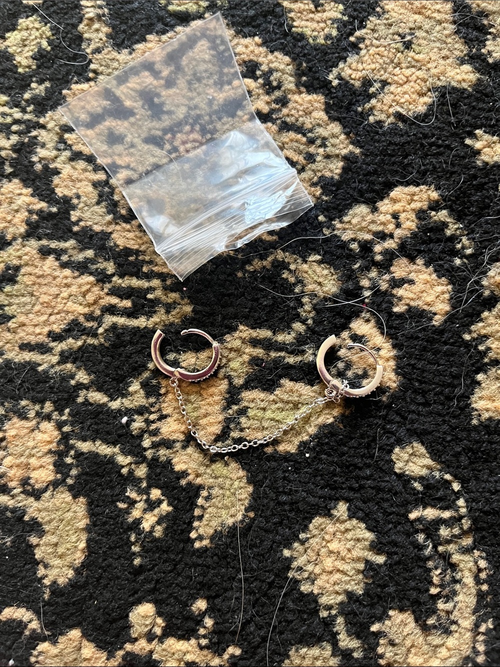 Silver Double Hoop Chain Connector Earrings for Women